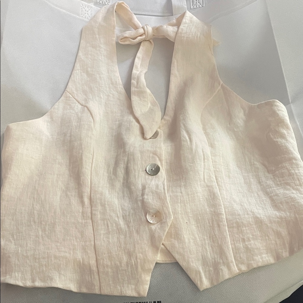 H&M Soft Cream Tie-Back Linen Vest